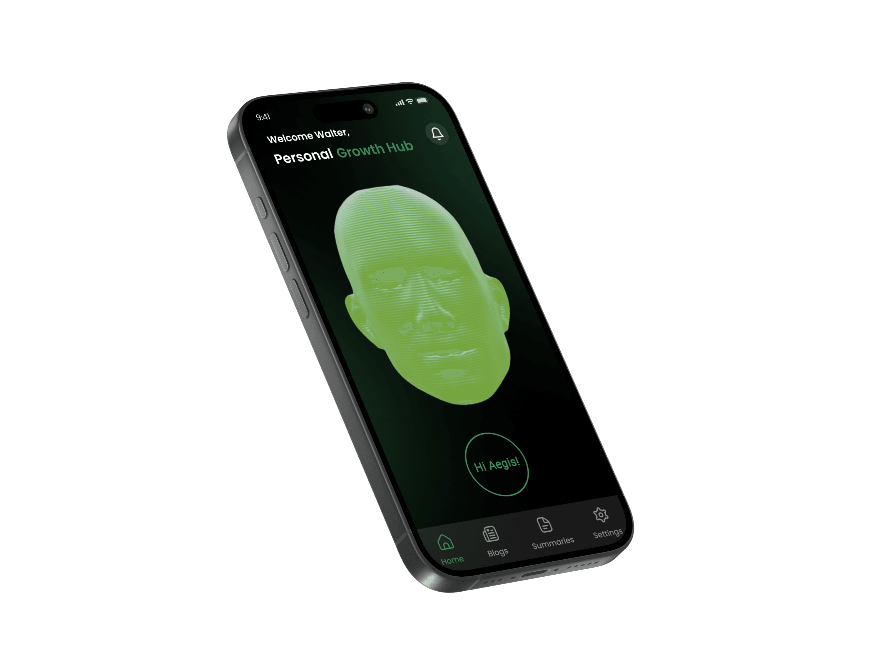 Thimin app interface showing AI personal growth hub